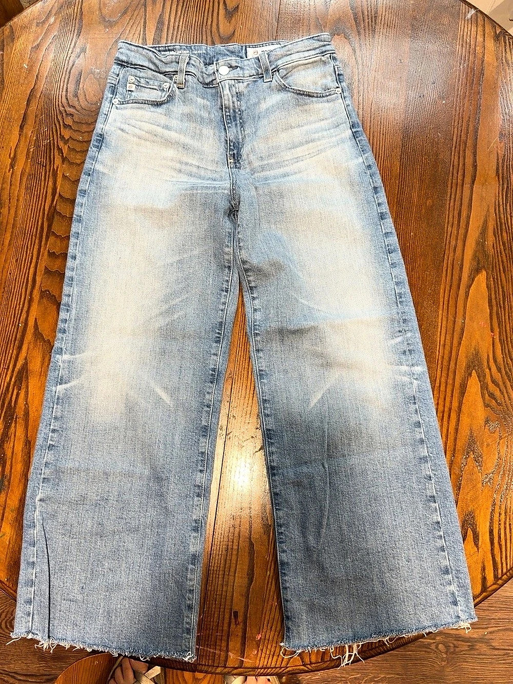AG Saige Wide Leg Crop High Rise Jeans Light Wash Raw Hem Size 28 28